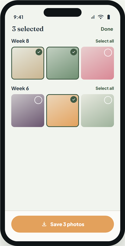 Selecting a week of photos and saving them in one tap